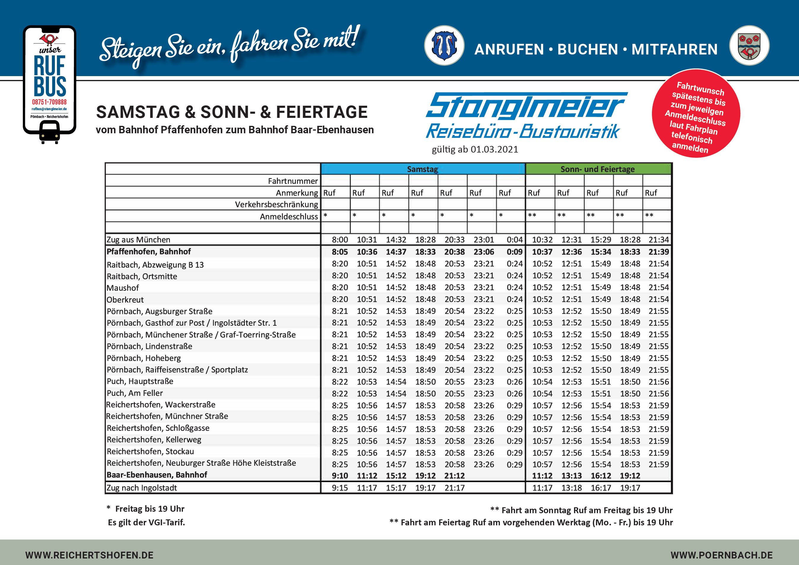 Rufbus Fahrplan Samstag Sonn- Feiertage Pfaffenhofen Baar-Ebenhausen