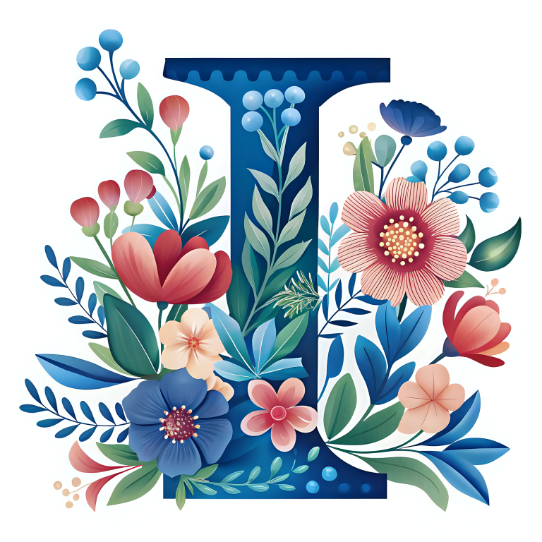 I - Buchstabe mit Blumen