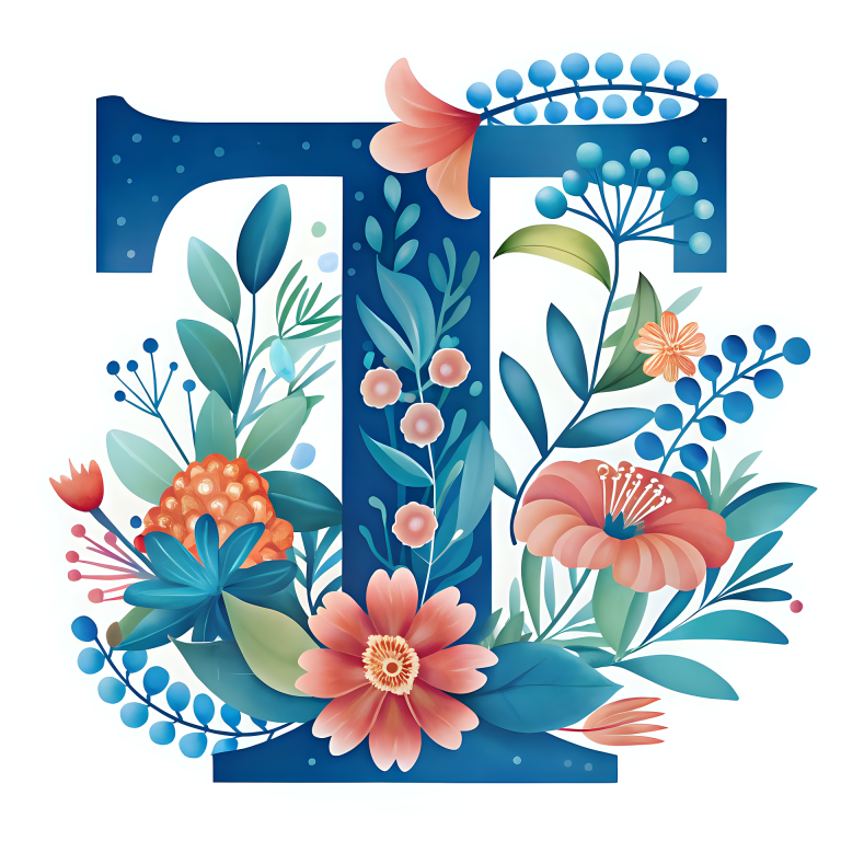 T - Buchstabe mit Blumen